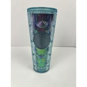 Starbucks 24 fl oz Iridescent mermaid Blue Cold Cup Tumbler Geometric Design